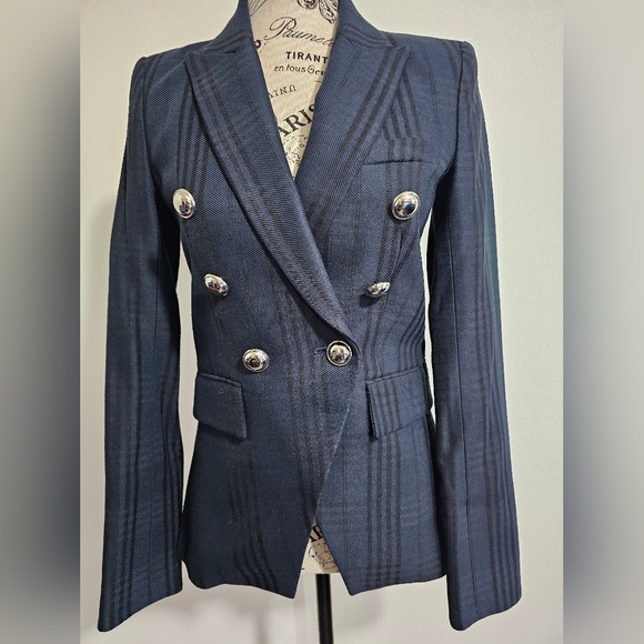 RARE! VERONICA BEARD Blue Black Plaid Cotton Blend Blazer Jacket Coat Si… - Picture 2 of 9